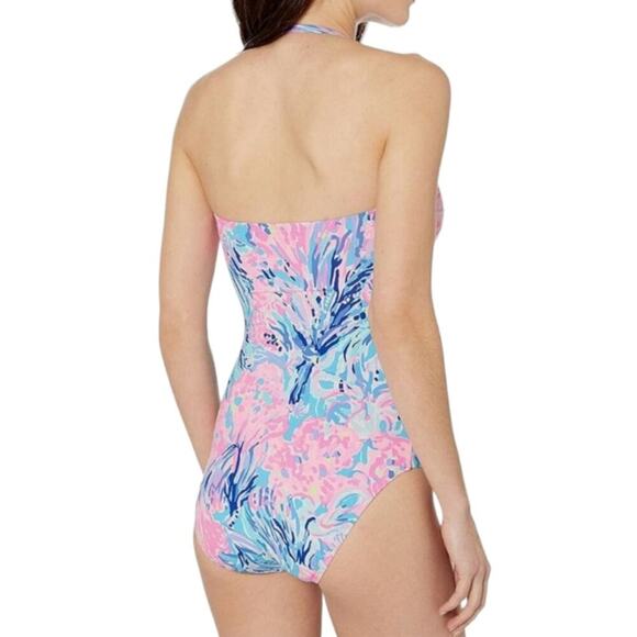 Lilly Pulitzer Flamenco One Piece bathing Suit Periwinkle Purple Fan Sea Pants - Picture 4 of 13